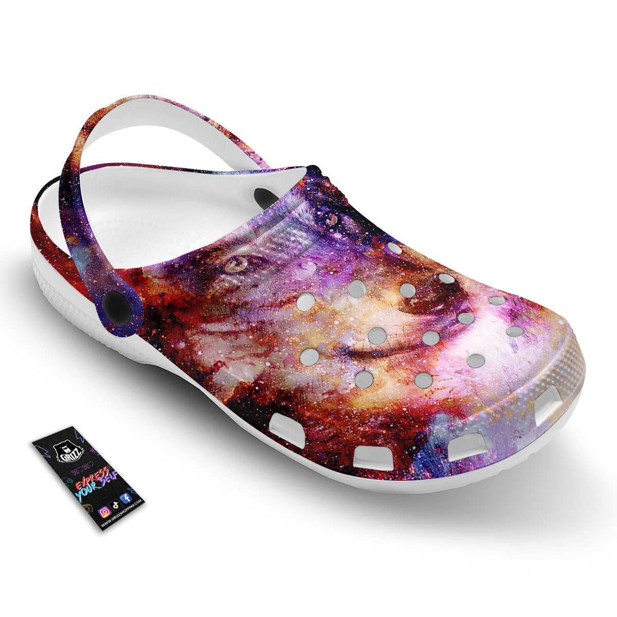 Portrait Wolf Galaxy Print Clog-grizzshop