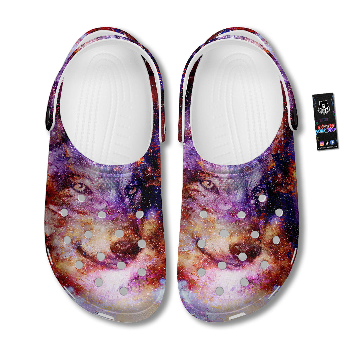 Portrait Wolf Galaxy Print Clog-grizzshop