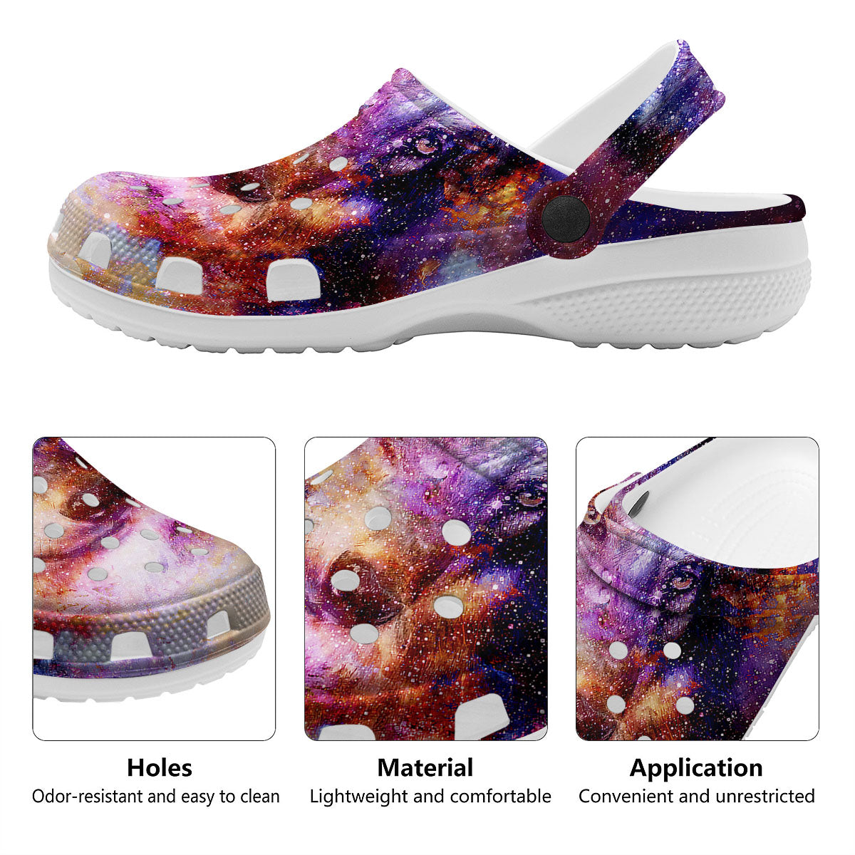 Portrait Wolf Galaxy Print Clog-grizzshop