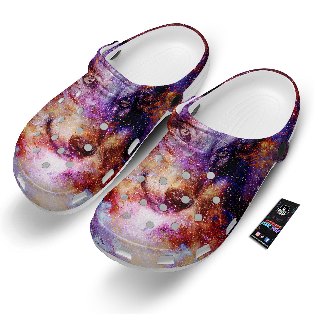 Portrait Wolf Galaxy Print Clog-grizzshop