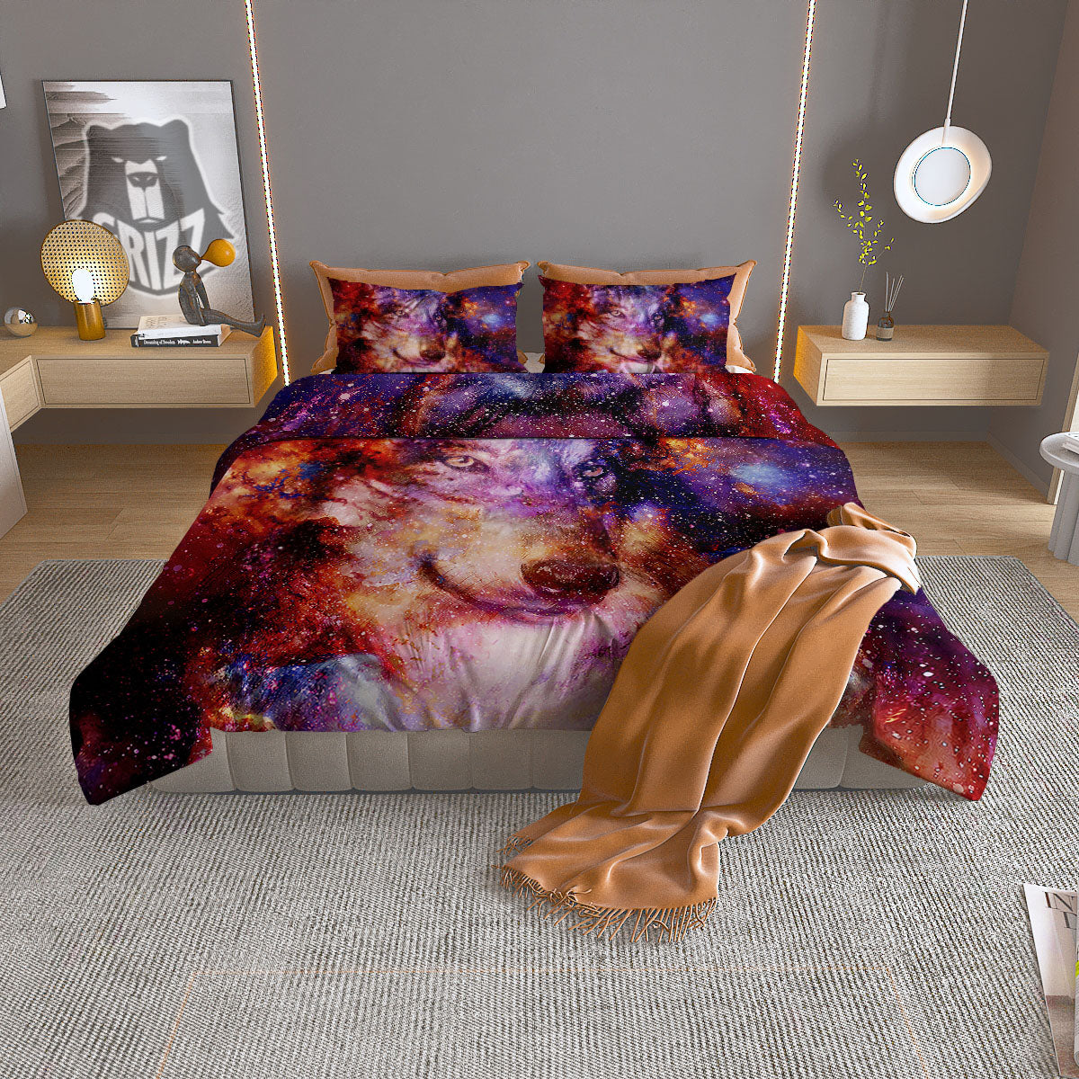 Portrait Wolf Galaxy Print Duvet Cover Bedding Set