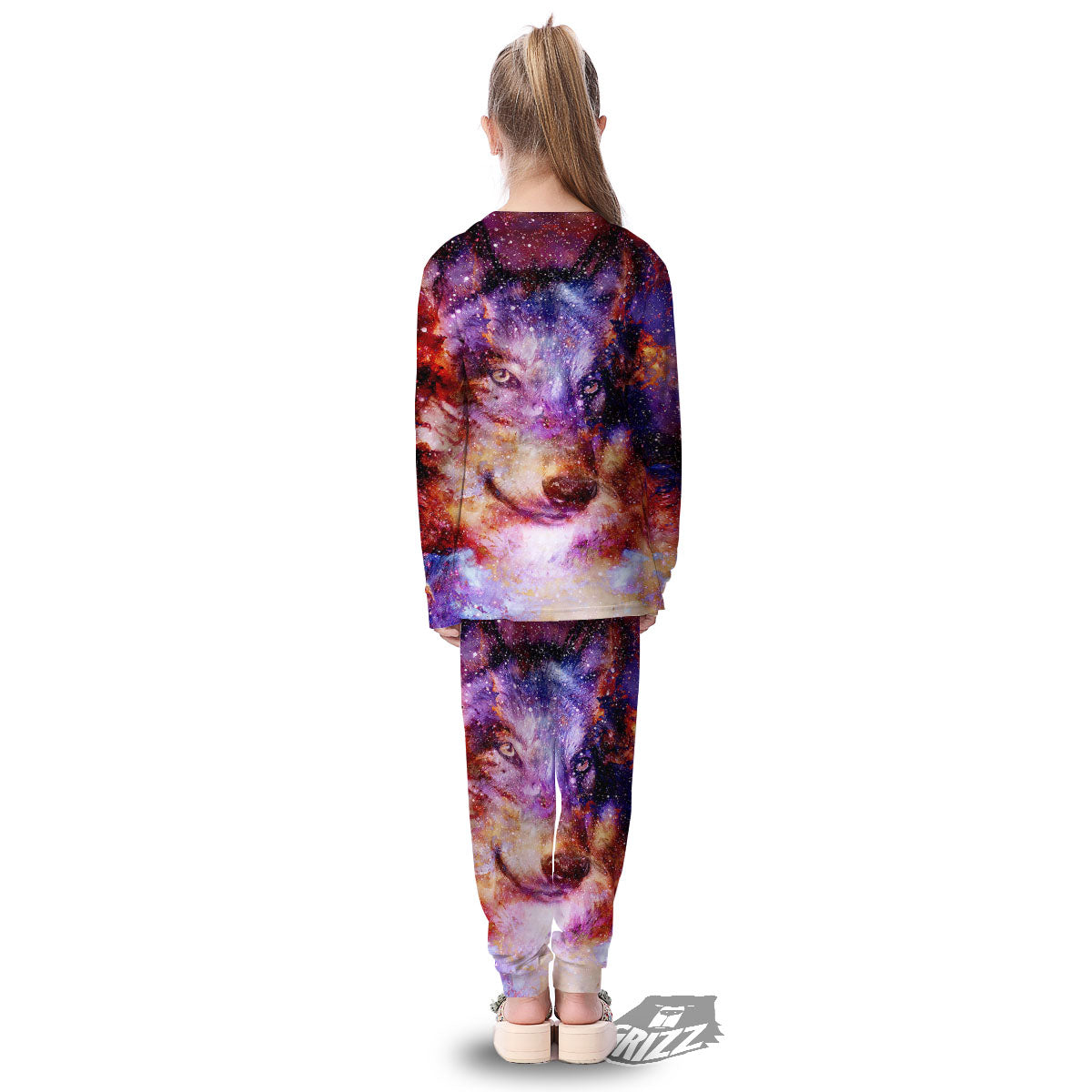 Portrait Wolf Galaxy Print Kid's Pajamas-grizzshop