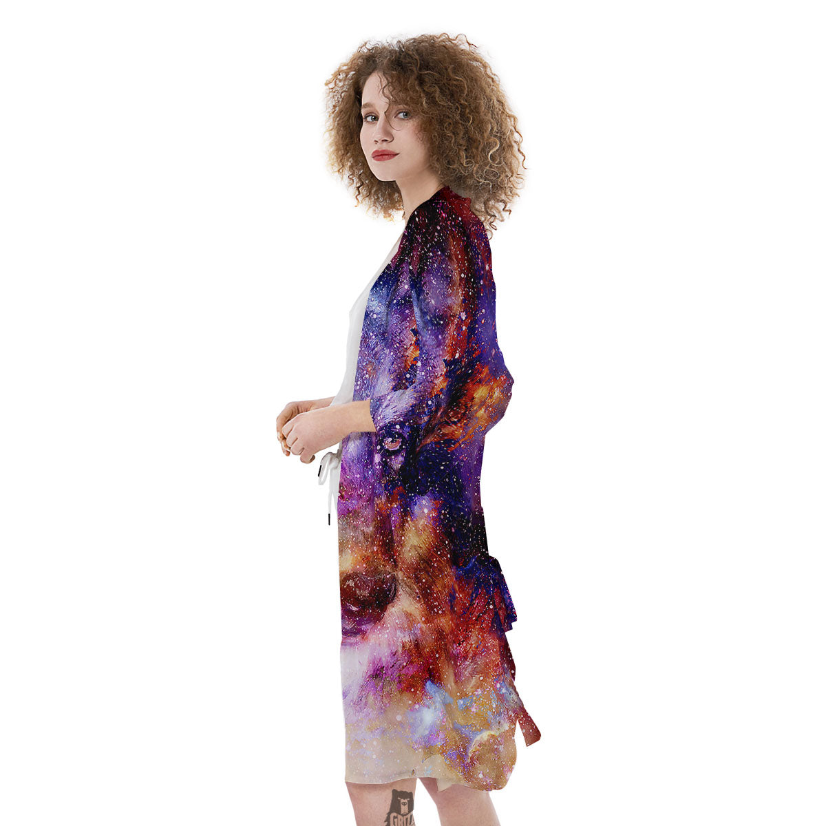 Portrait Wolf Galaxy Print Kimono-grizzshop