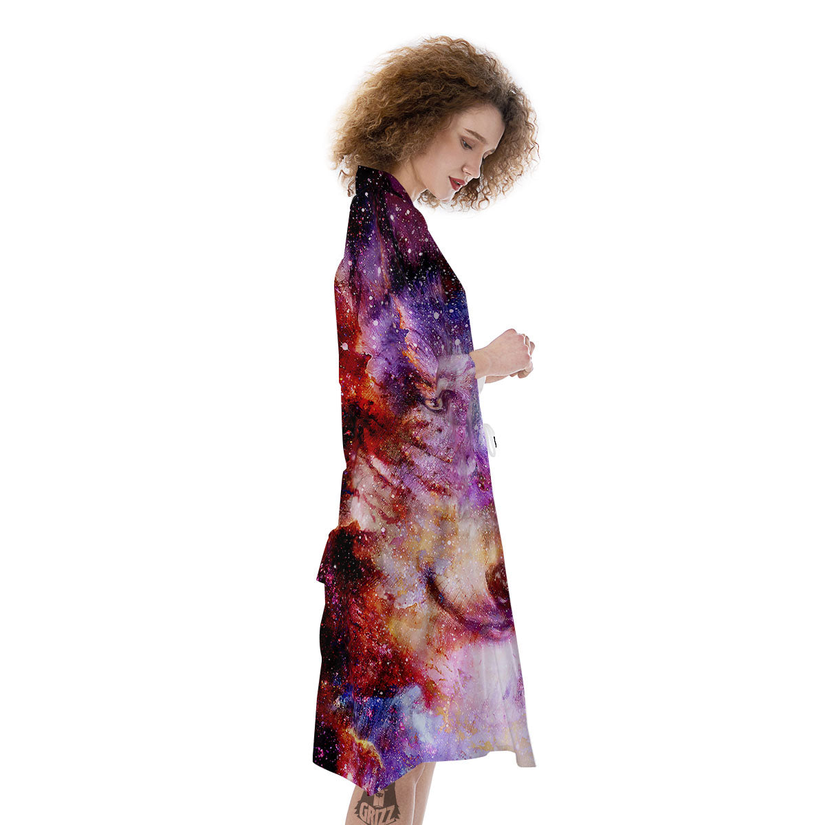 Portrait Wolf Galaxy Print Kimono-grizzshop