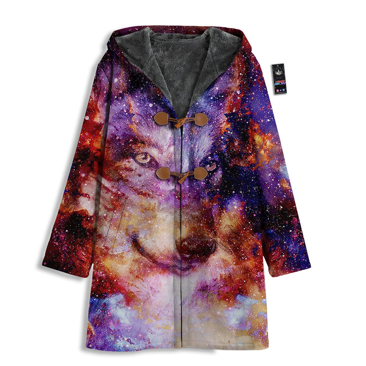 Portrait Wolf Galaxy Print Men's Windbreaker Jacket-grizzshop