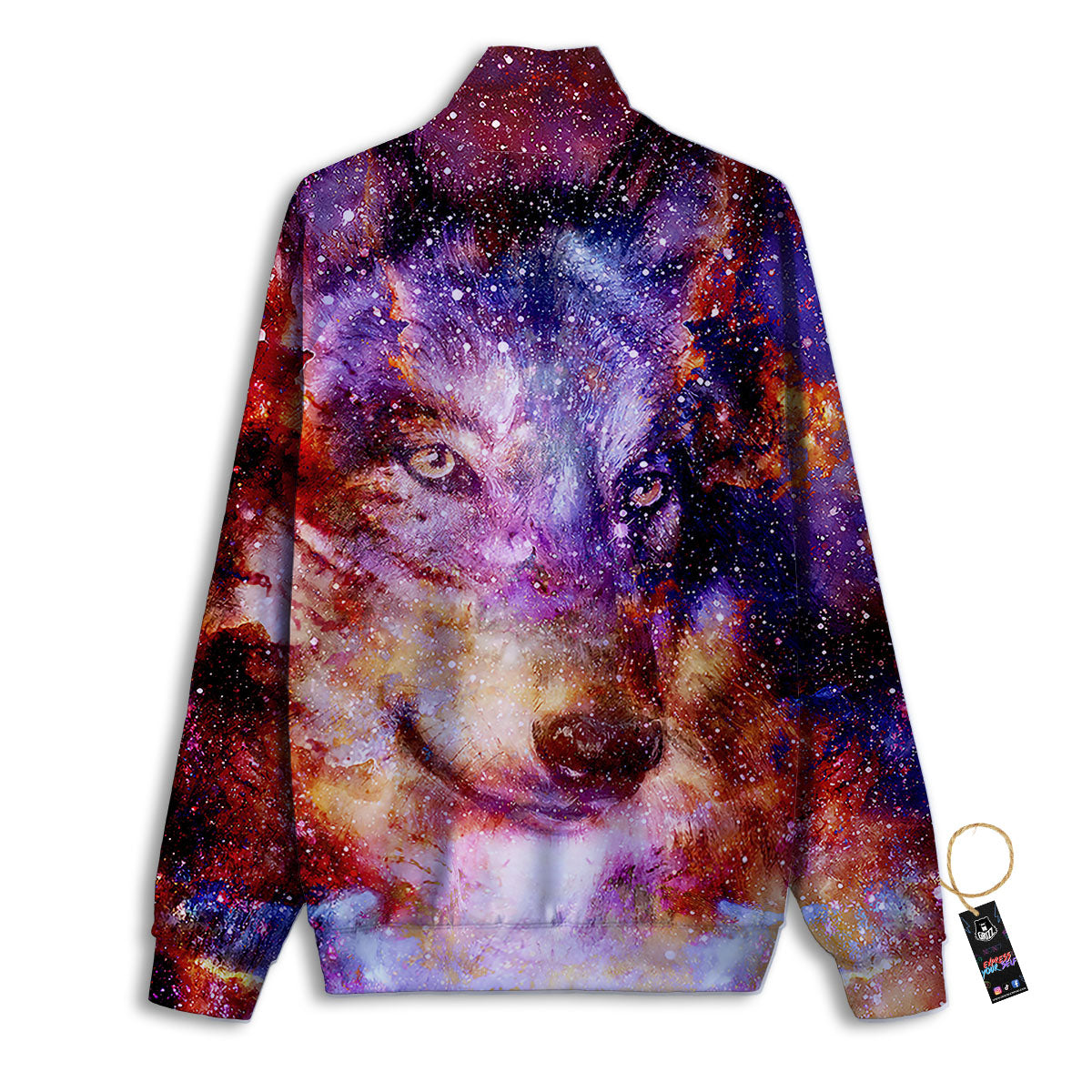 Portrait Wolf Galaxy Print Track Jacket-grizzshop