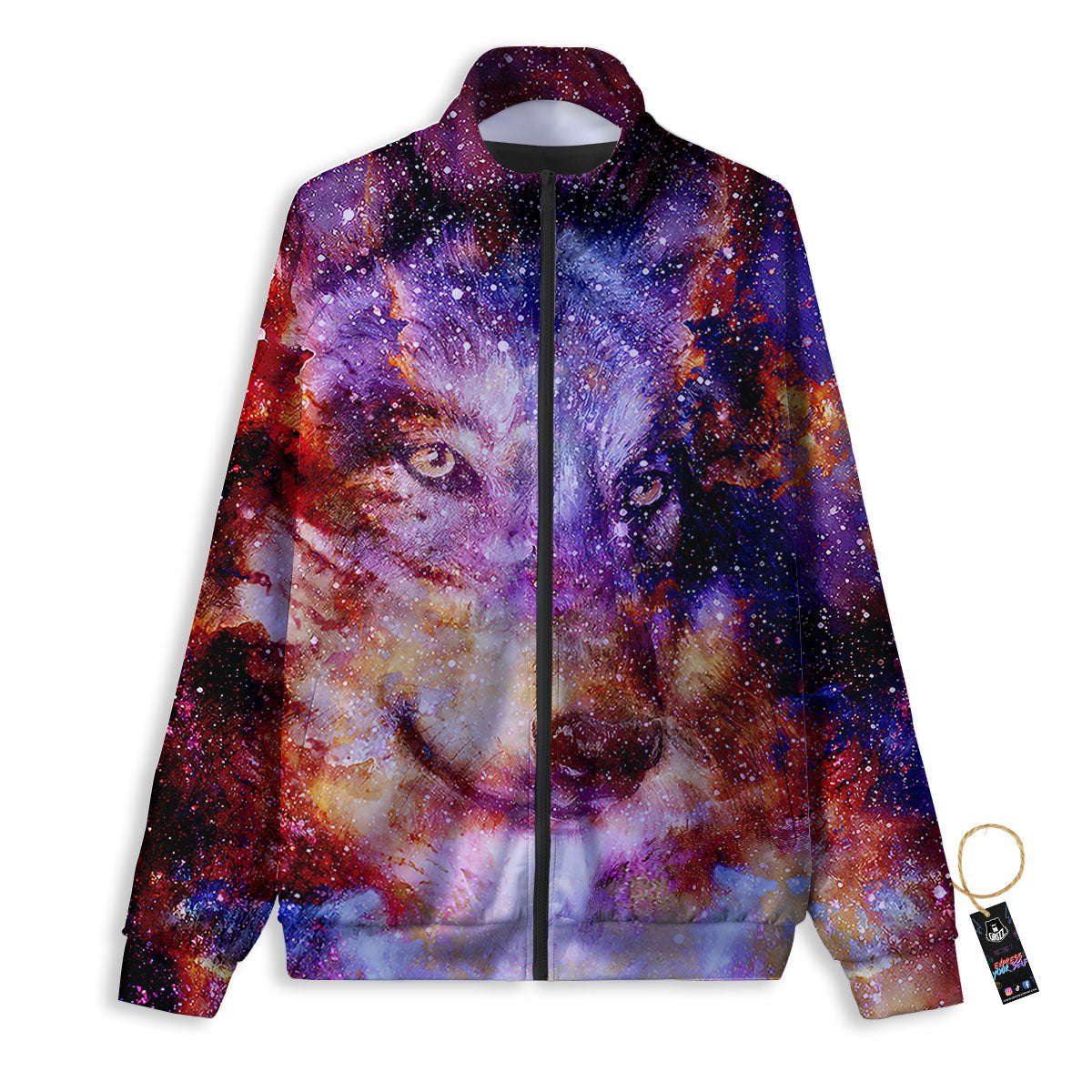 Portrait Wolf Galaxy Print Track Jacket-grizzshop