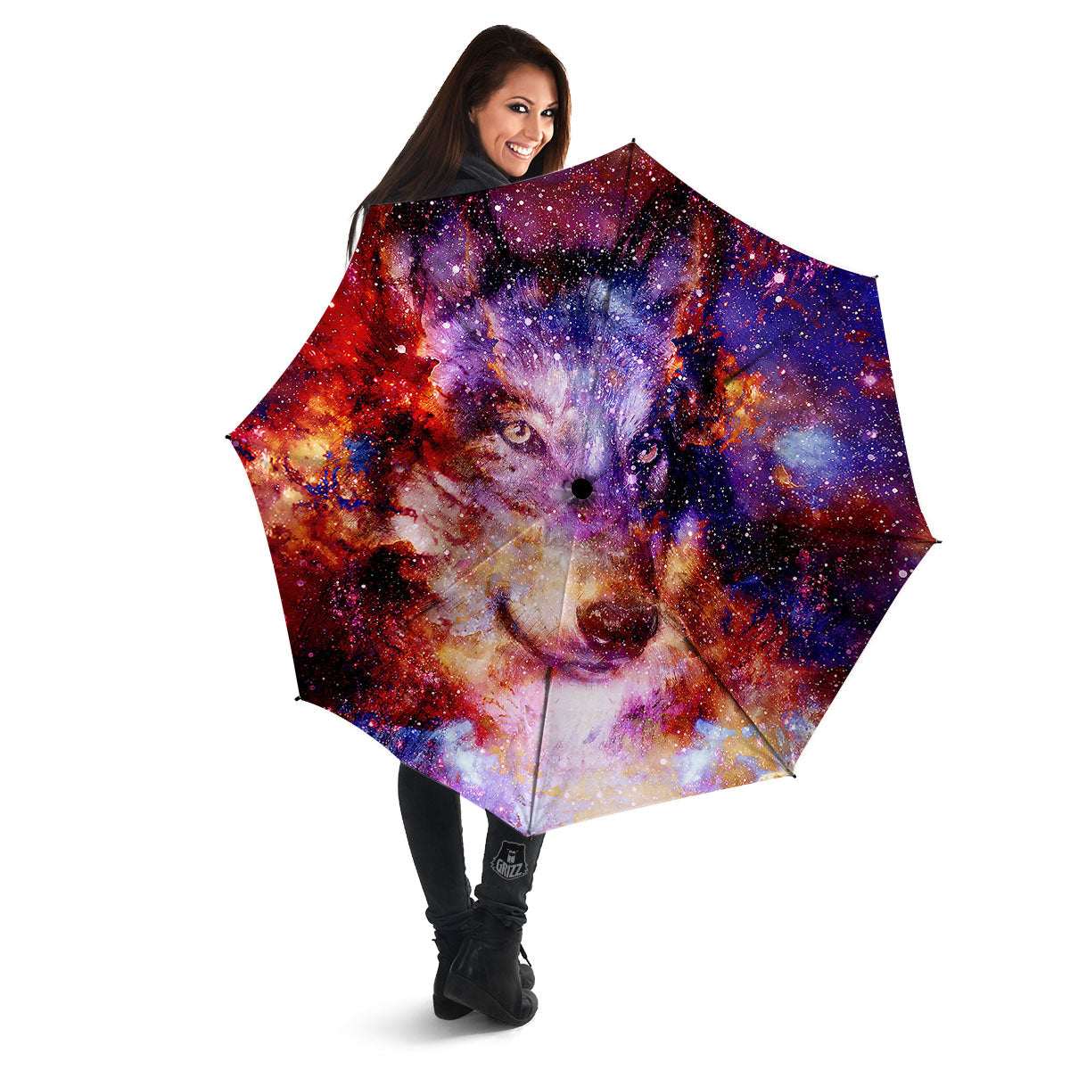 Portrait Wolf Galaxy Print Umbrella-grizzshop