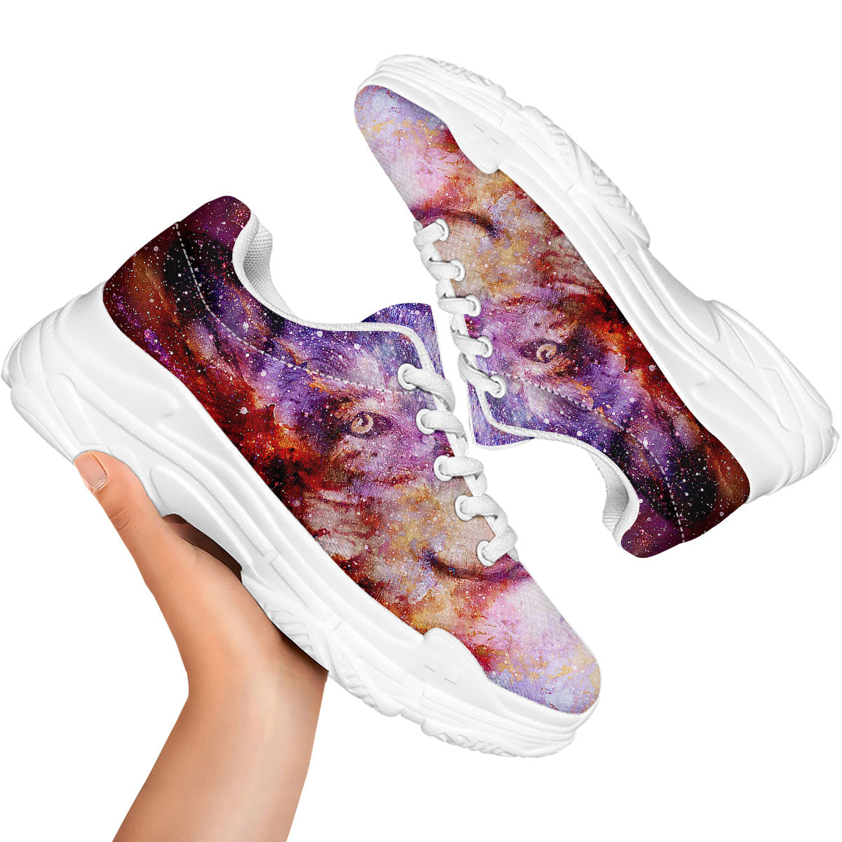 Portrait Wolf Galaxy Print White Chunky Shoes-grizzshop