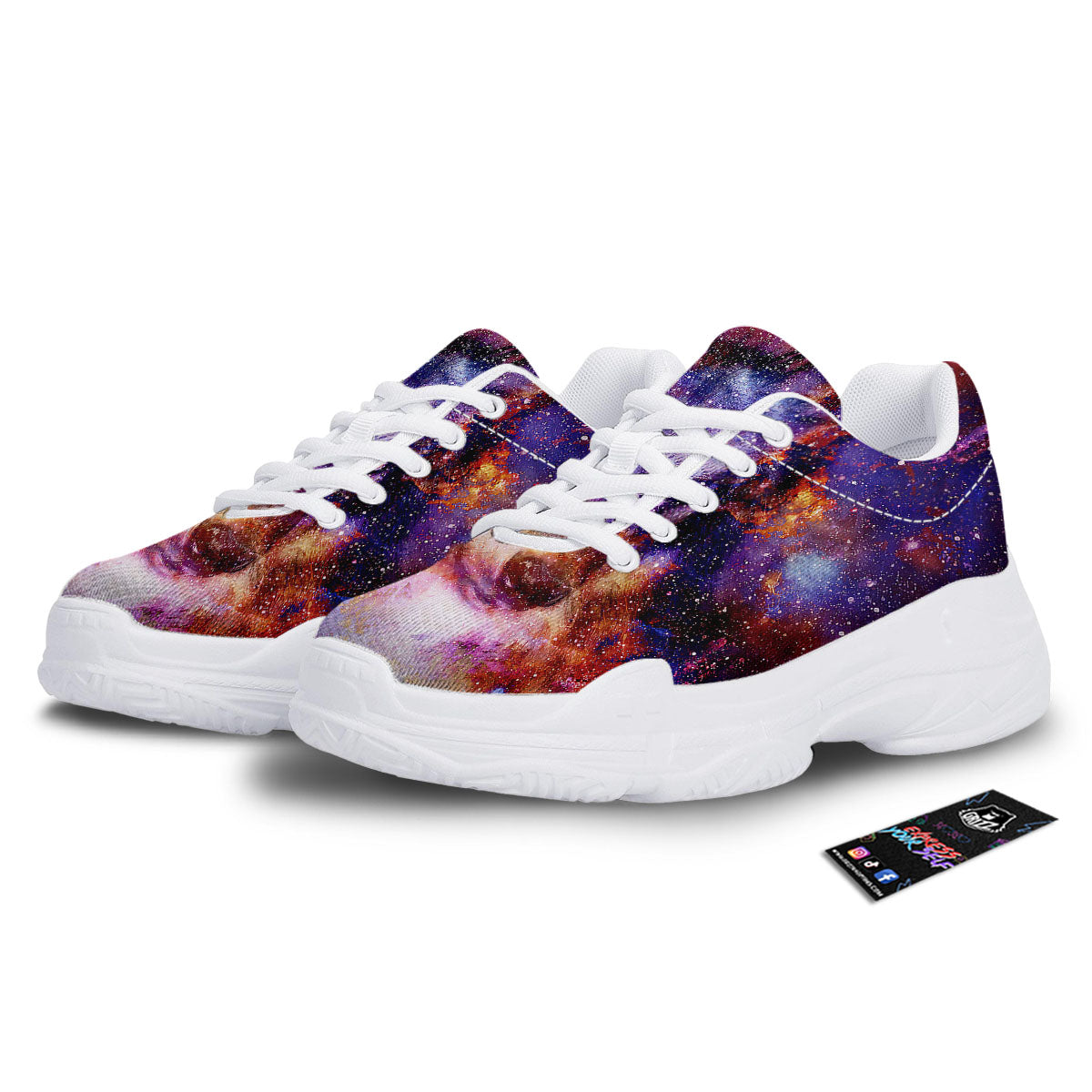 Portrait Wolf Galaxy Print White Chunky Shoes-grizzshop