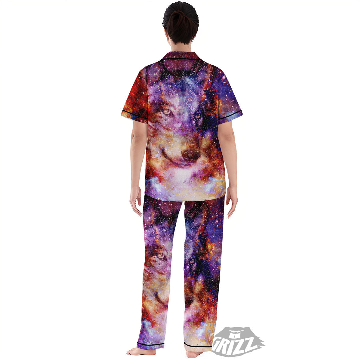 Portrait Wolf Galaxy Print Women's Pajamas Set-grizzshop