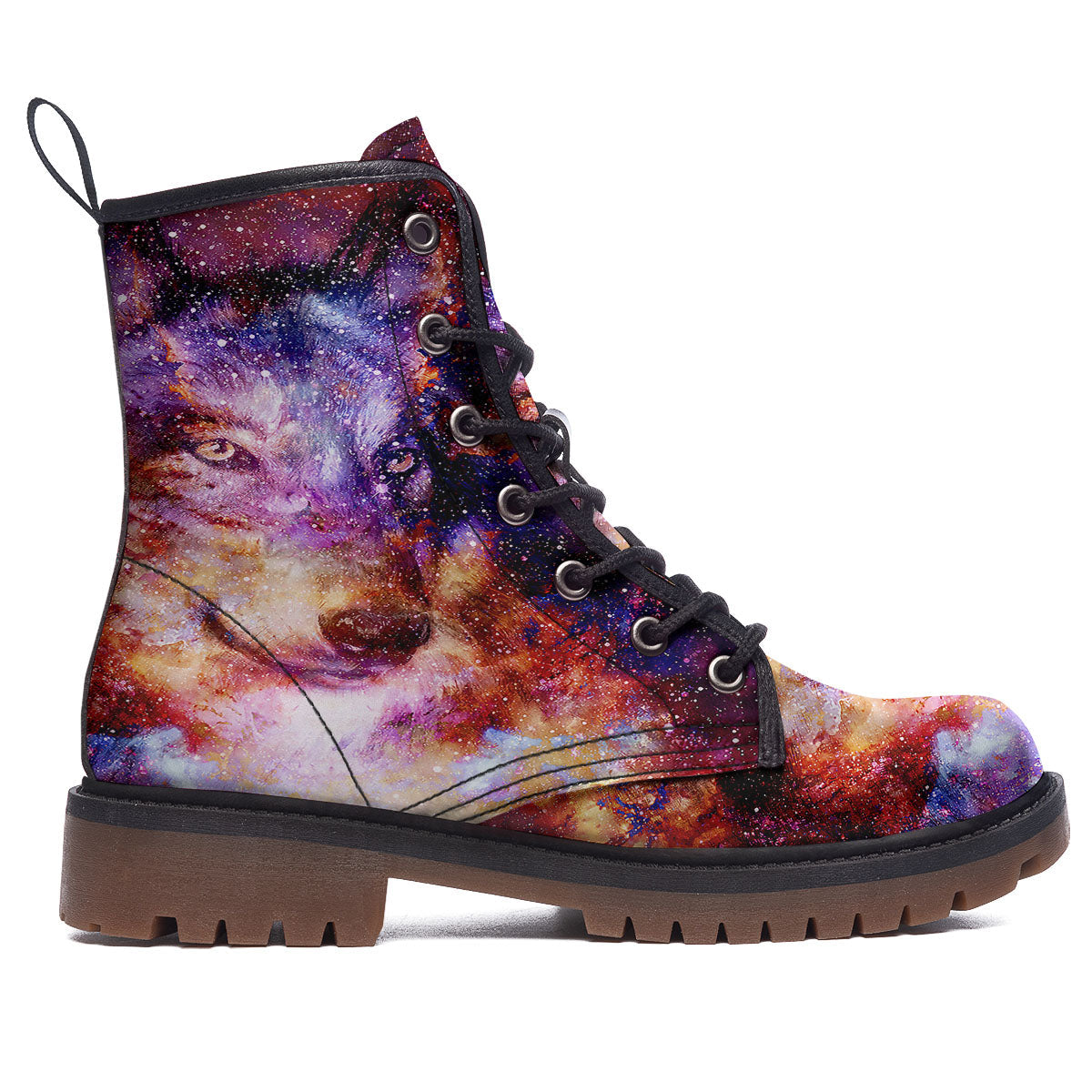Portrait Wolf Galaxy Print Work Boots-grizzshop