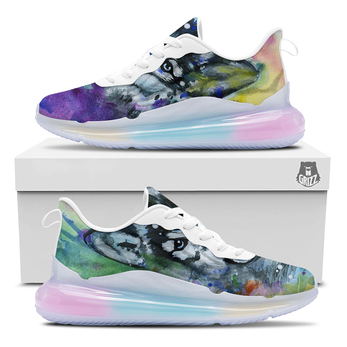 Portrait Wolf Watercolor Print Running Sneakers-grizzshop