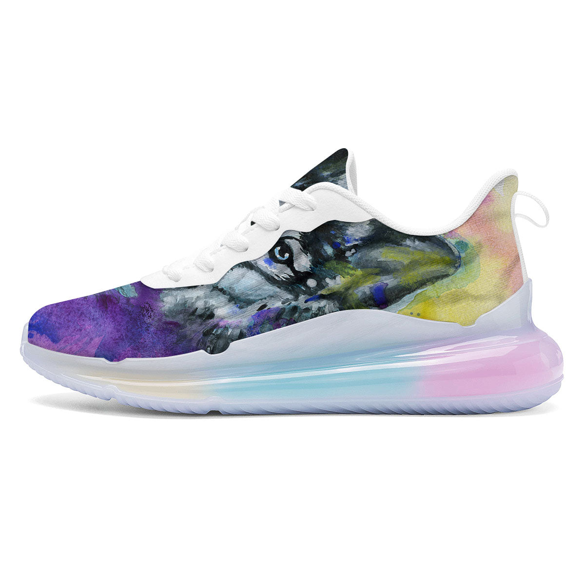 Portrait Wolf Watercolor Print Running Sneakers-grizzshop