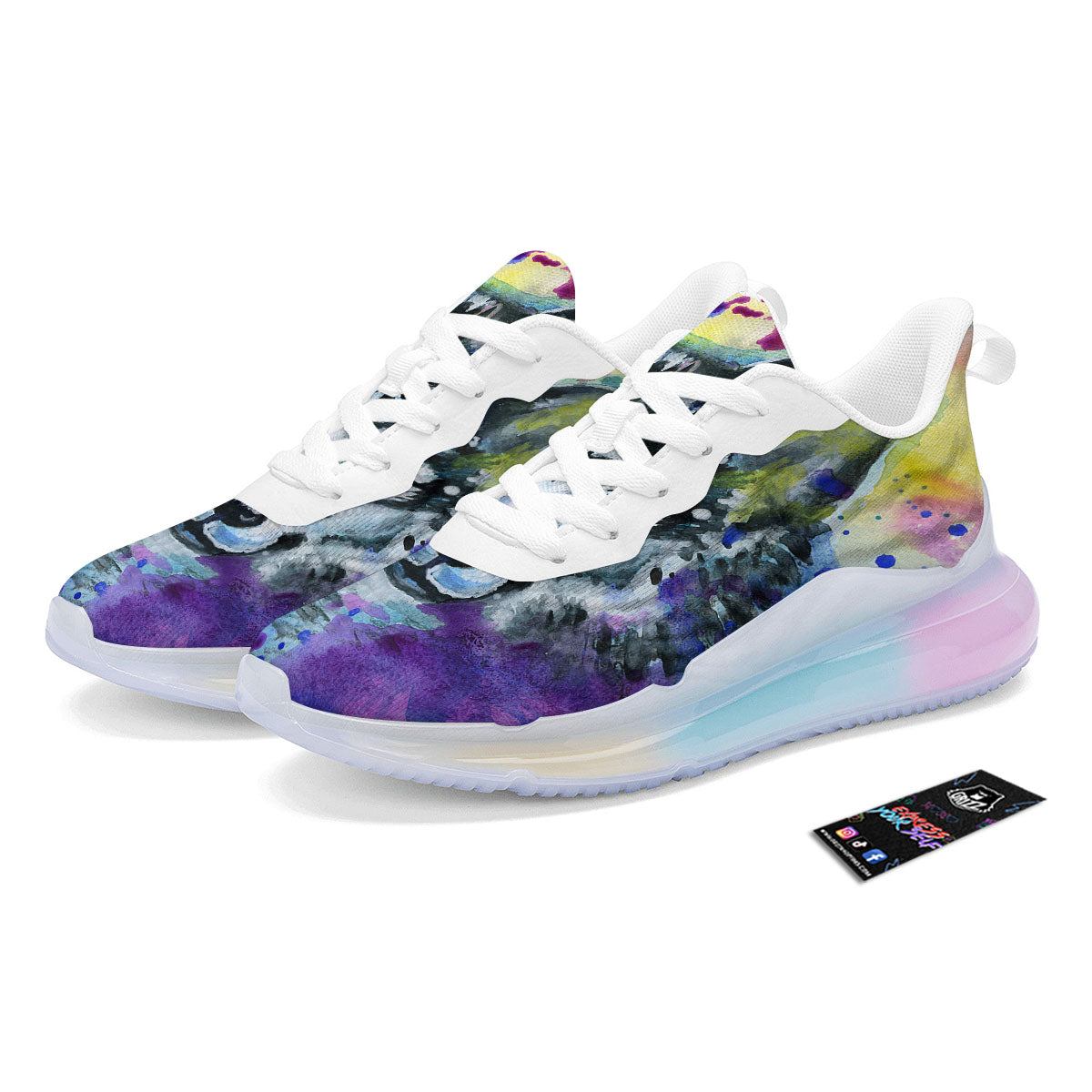Portrait Wolf Watercolor Print Running Sneakers-grizzshop