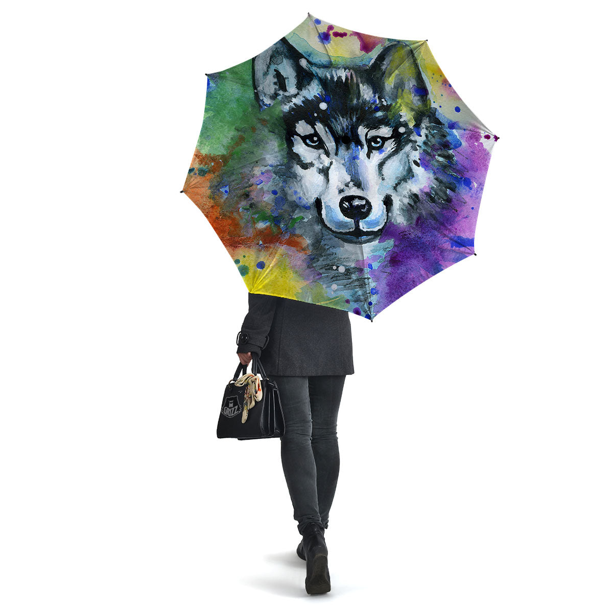 Portrait Wolf Watercolor Print Umbrella-grizzshop