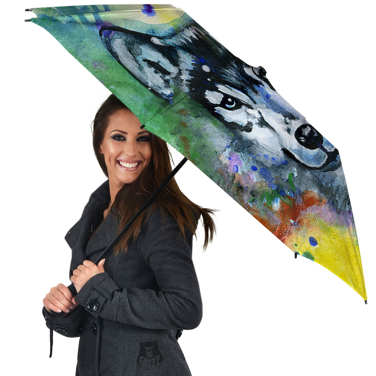 Portrait Wolf Watercolor Print Umbrella-grizzshop