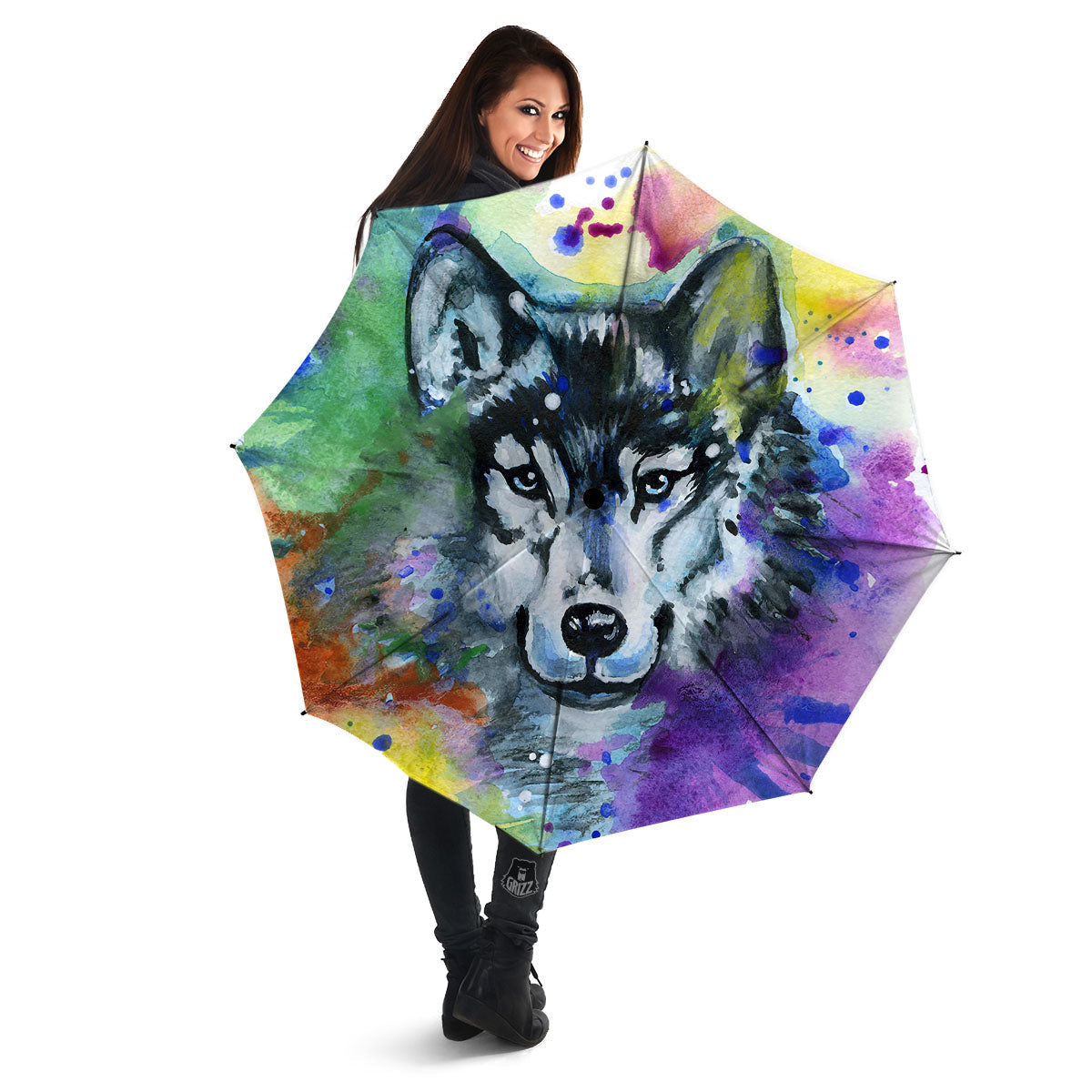 Portrait Wolf Watercolor Print Umbrella-grizzshop