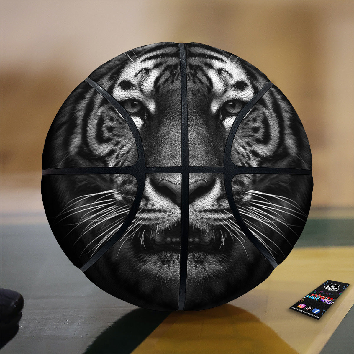 Portrait Black Tiger Print Basketball