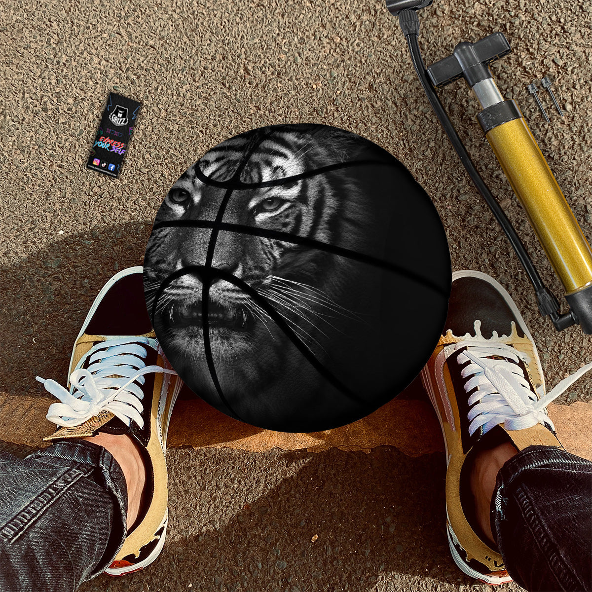 Portrait Black Tiger Print Basketball