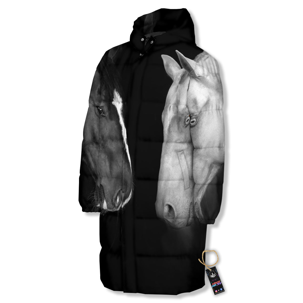 Portrait Couple Horses Print Long Down Jacket
