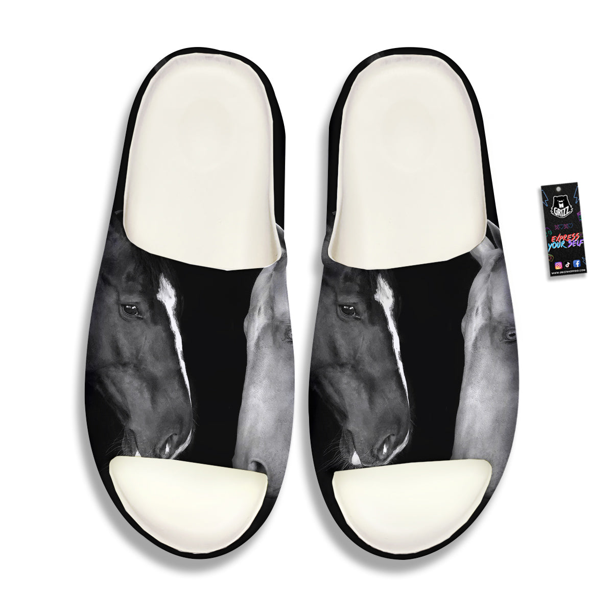 Portrait Couple Horses Print Sandals-grizzshop