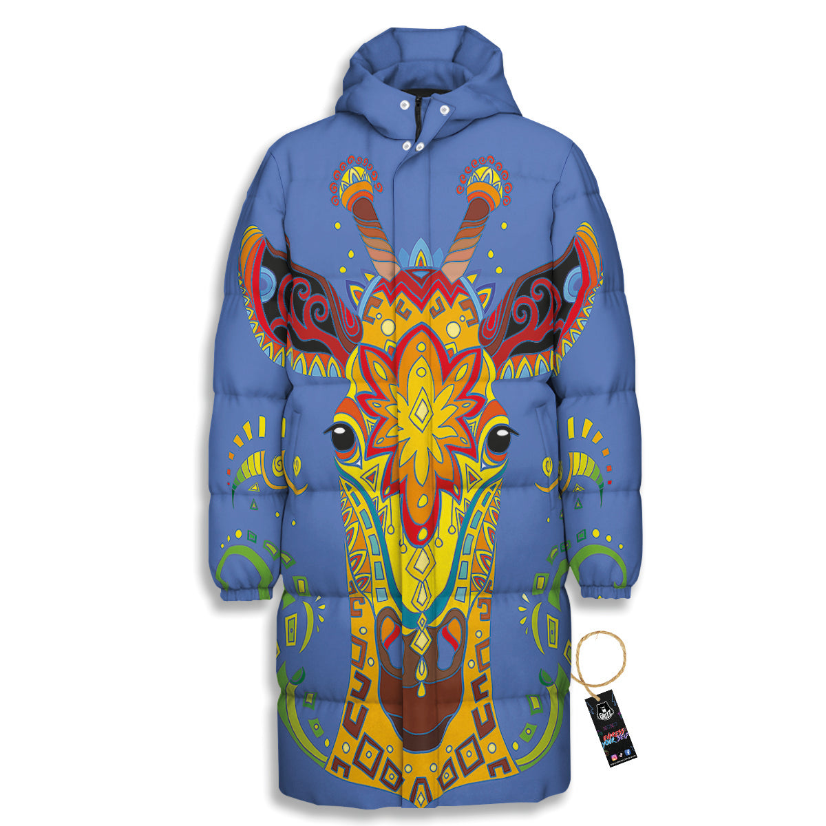Portrait Giraffe Colorful Print Long Down Jacket