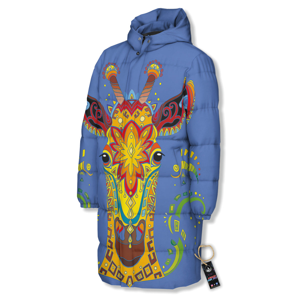 Portrait Giraffe Colorful Print Long Down Jacket