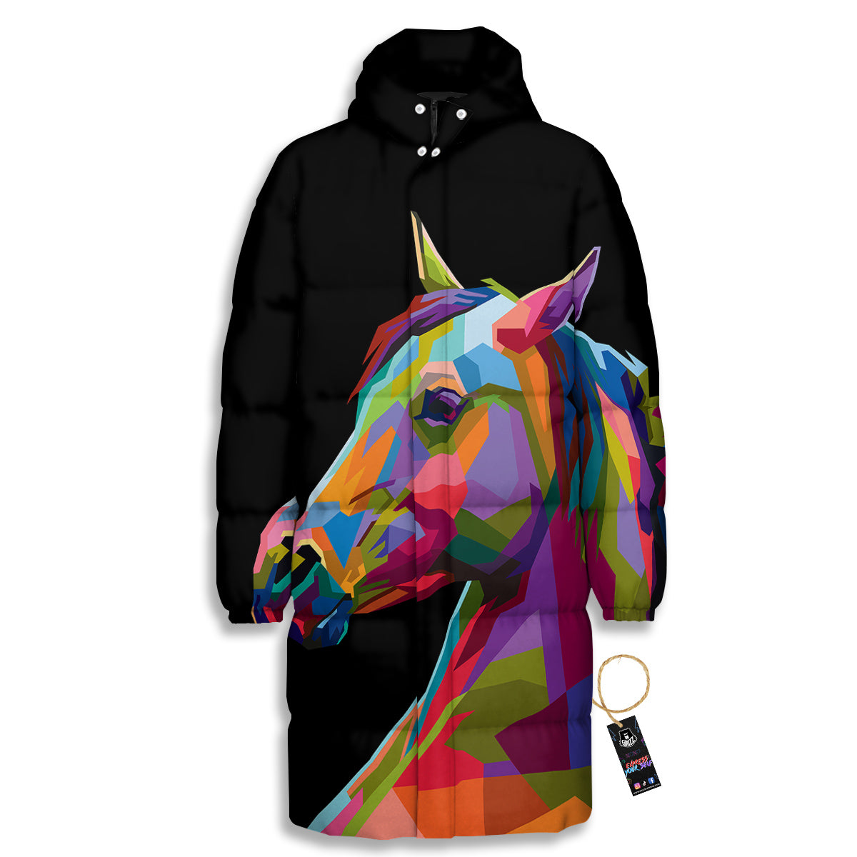 Portrait Horse Colorful Print Long Down Jacket