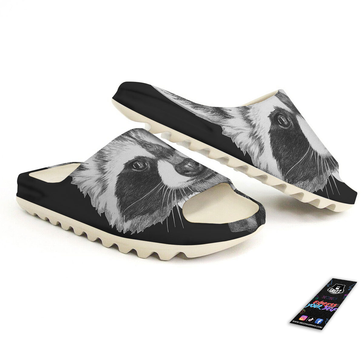 Portrait Raccoon Print Sandals-grizzshop
