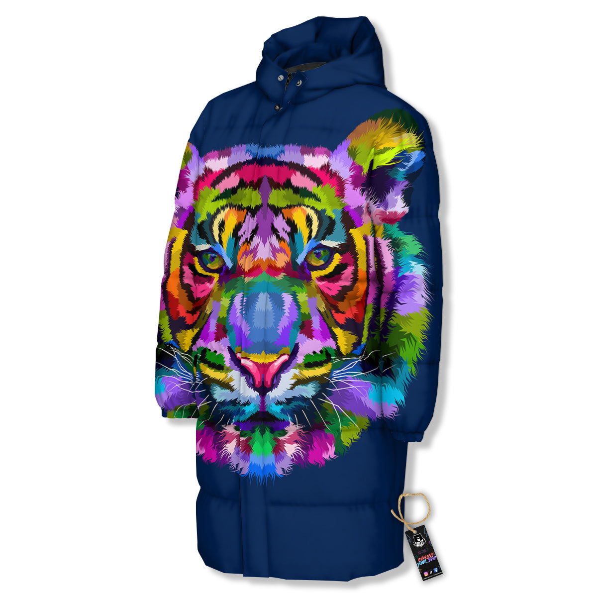 Portrait Tiger Colorful Print Long Down Jacket