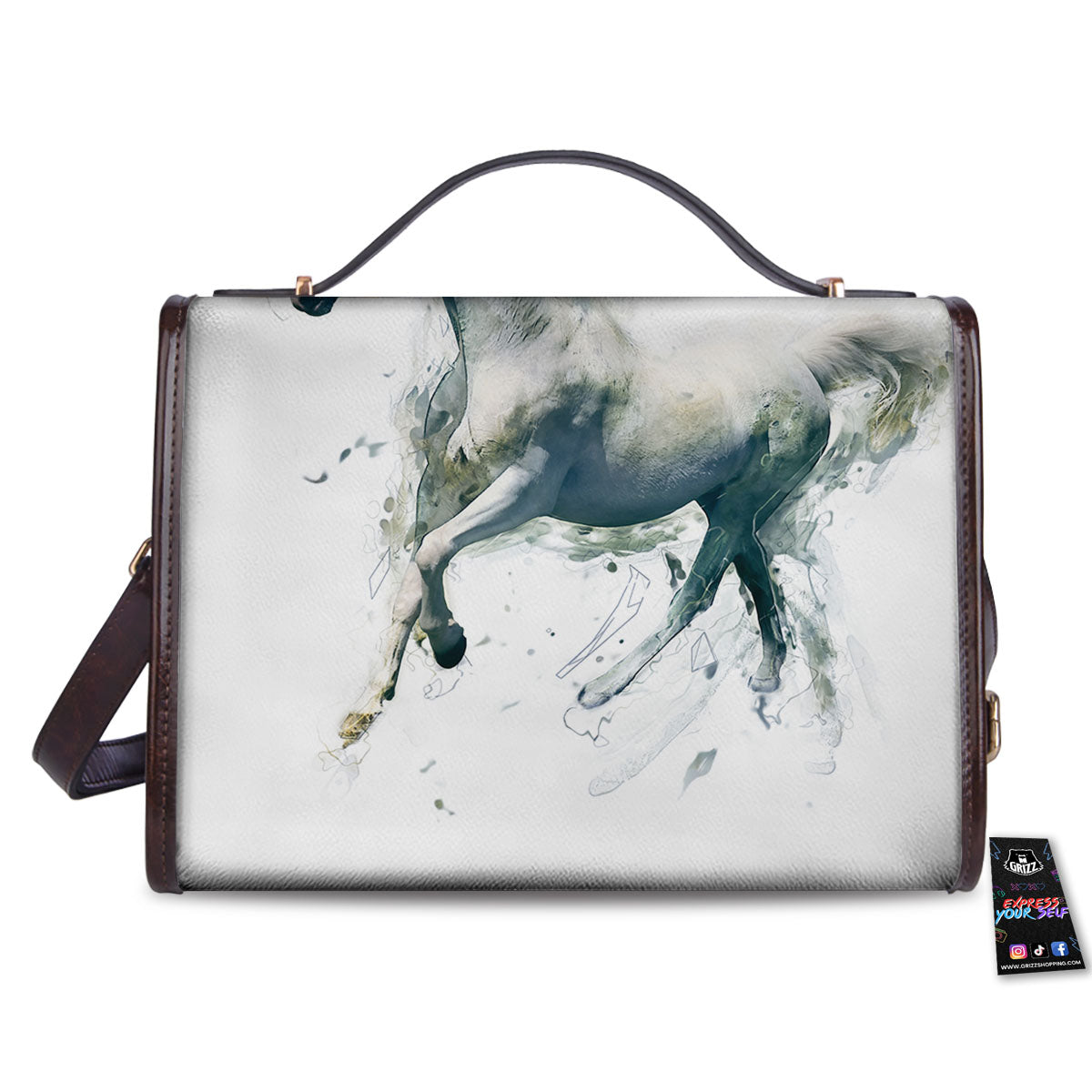 Portrait White Horse Print Women's Satchel Bag