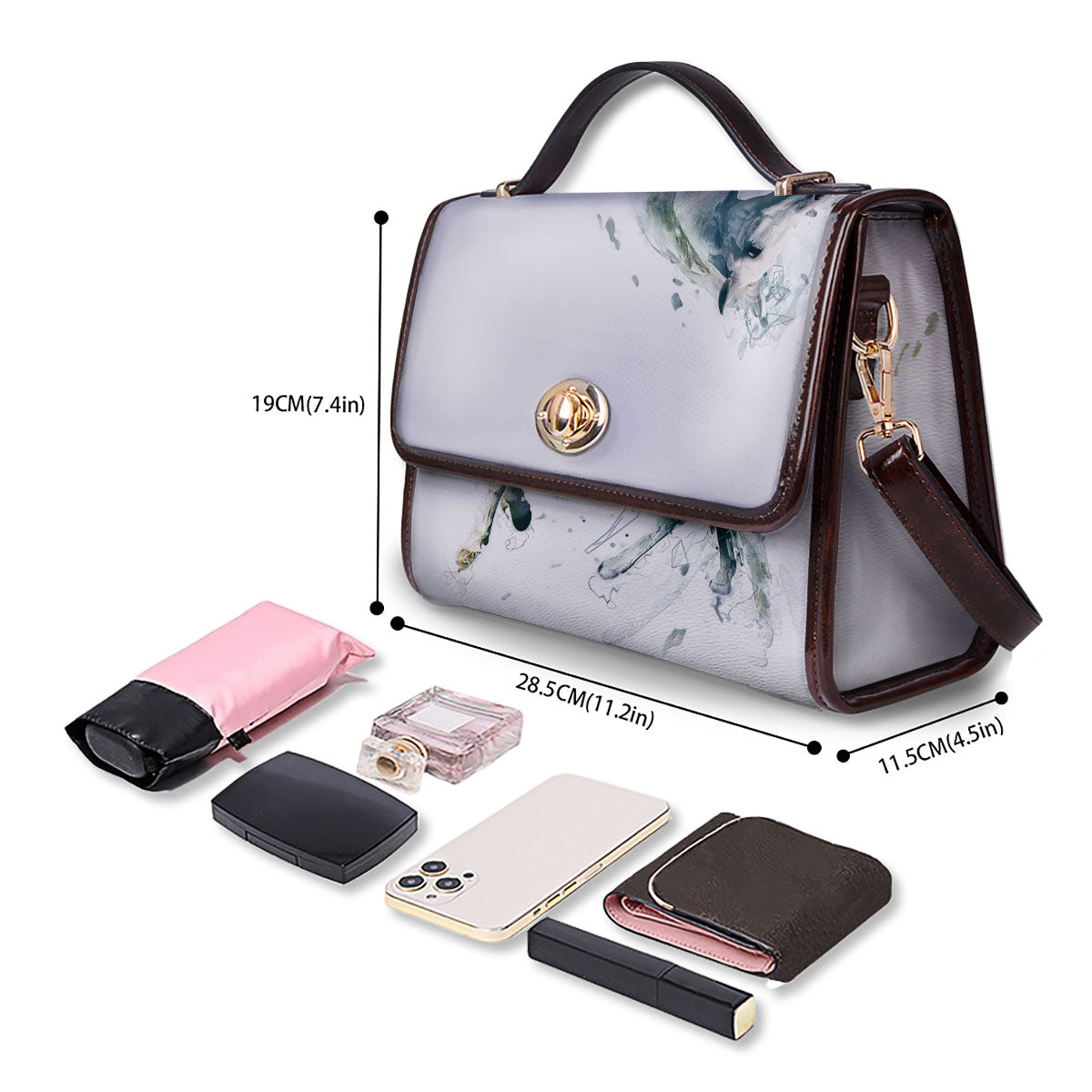 Portrait White Horse Print Women's Satchel Bag