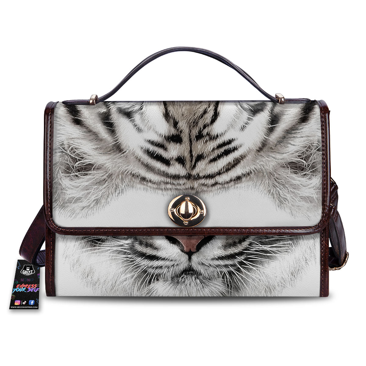 Portrait White Tiger Print Women's Satchel Bag