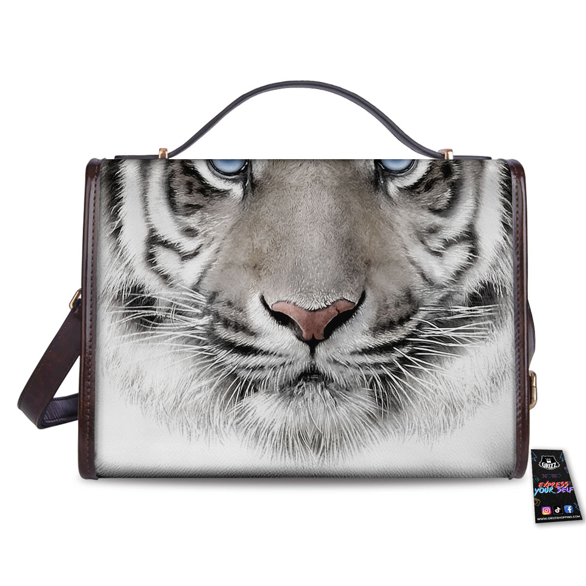Portrait White Tiger Print Women's Satchel Bag