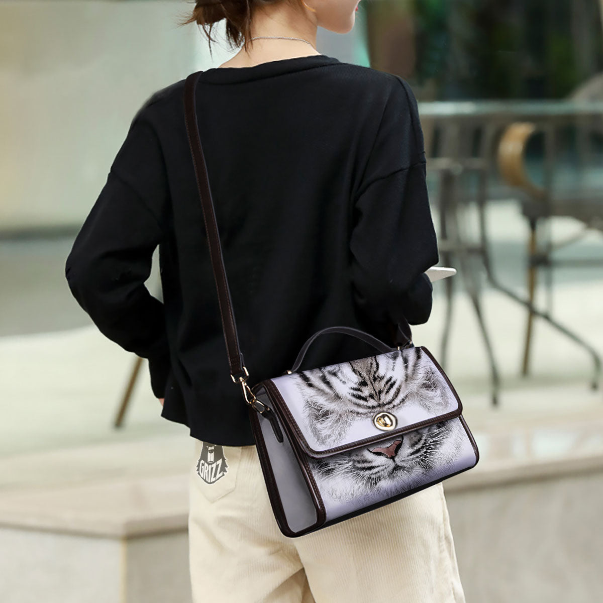 Portrait White Tiger Print Women's Satchel Bag