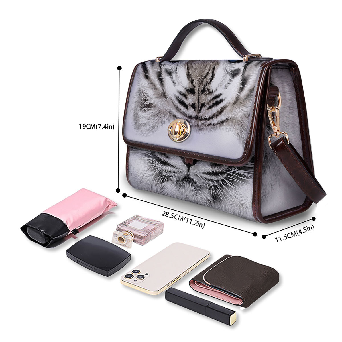 Portrait White Tiger Print Women's Satchel Bag