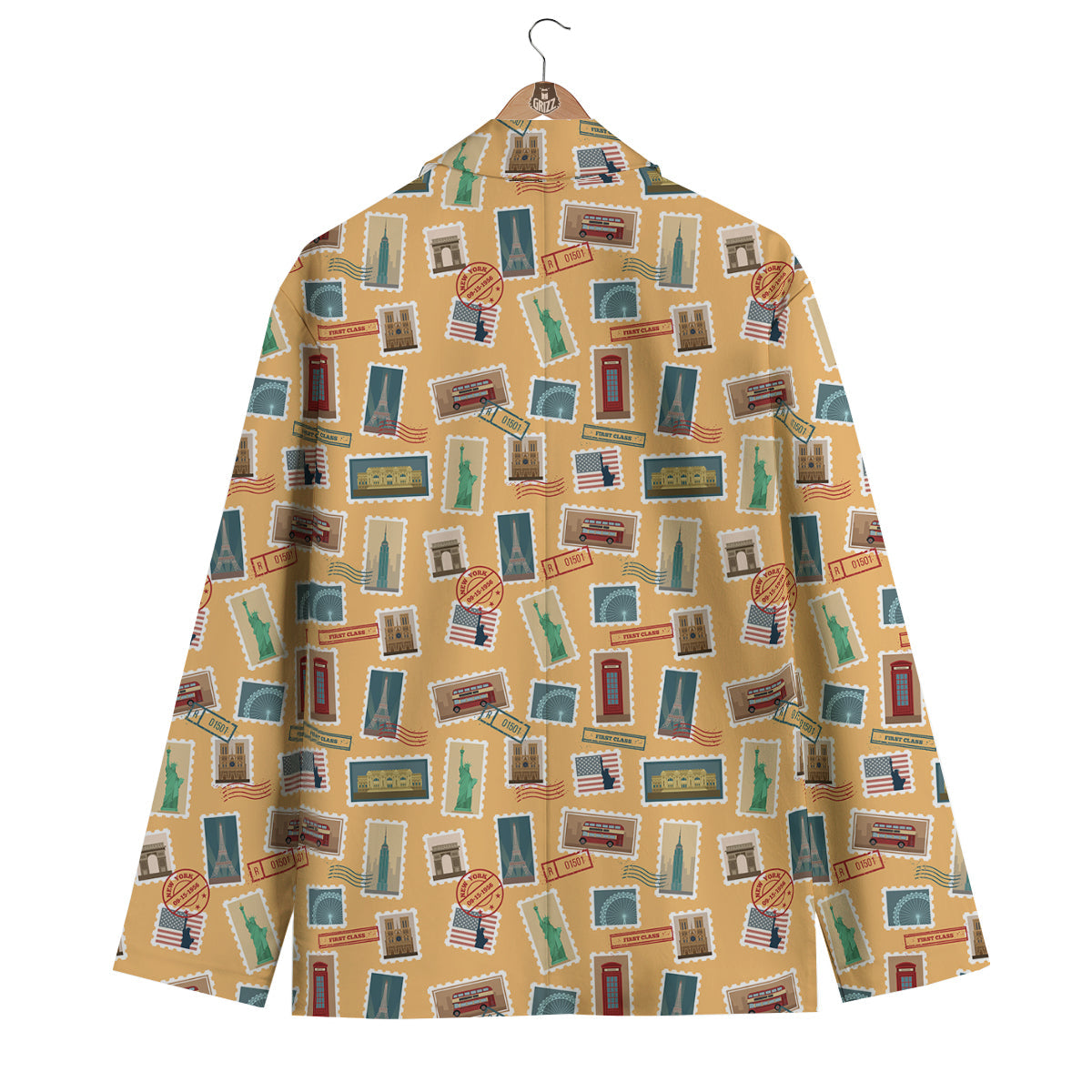 Postage Stamp Travel Print Pattern Men's Blazer-grizzshop