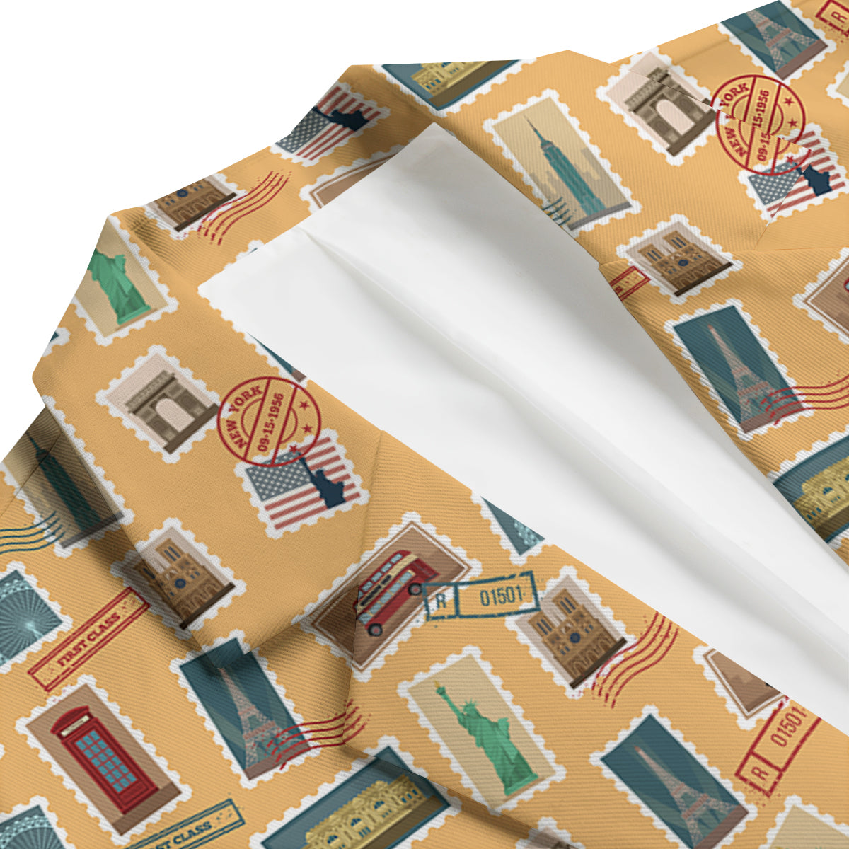 Postage Stamp Travel Print Pattern Men's Blazer-grizzshop