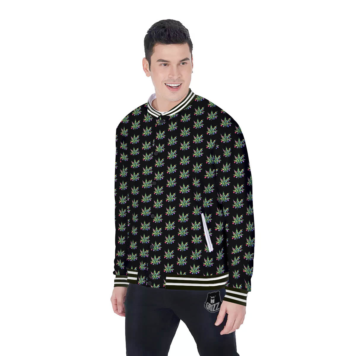 Pot Leaf Christmas Print Pattern Baseball Jacket-grizzshop