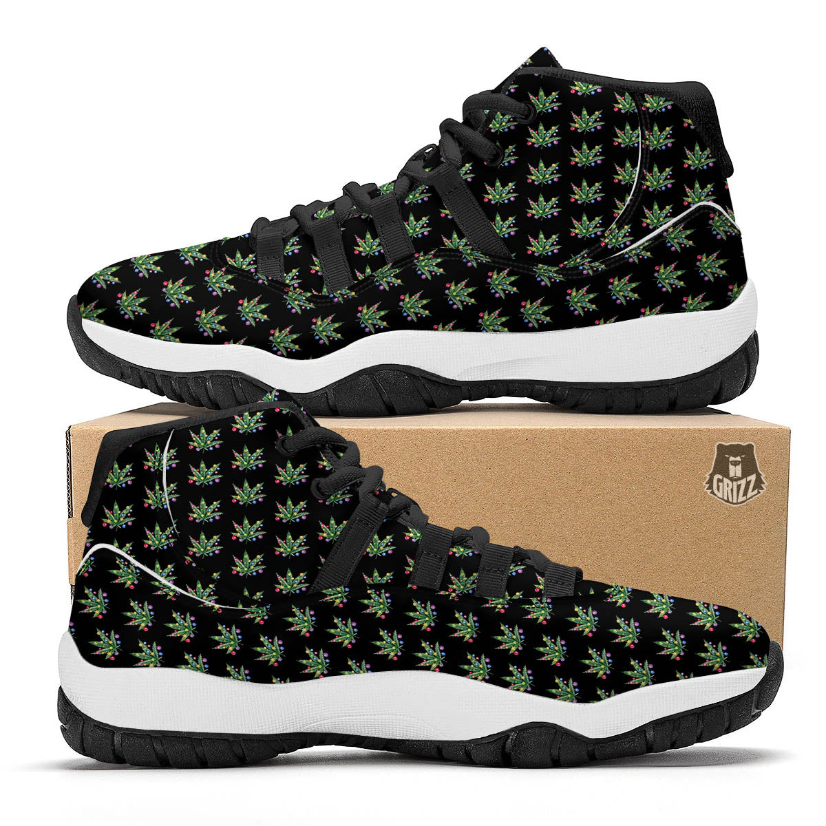 Pot Leaf Christmas Print Pattern Black Bball Shoes-grizzshop