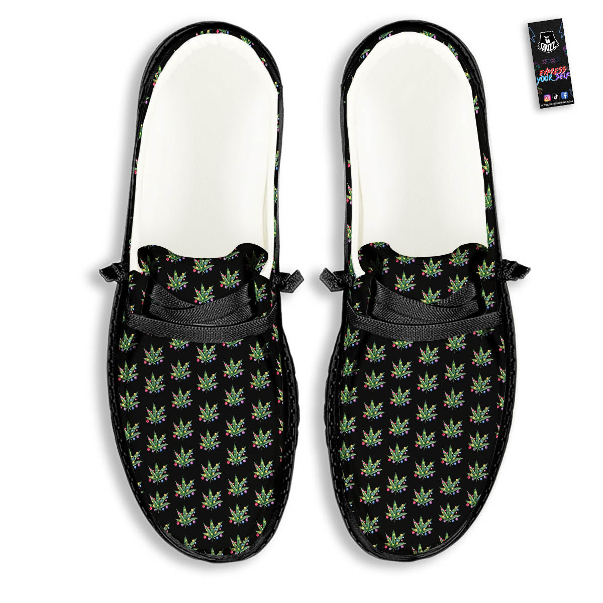 Pot Leaf Christmas Print Pattern Black Loafers-grizzshop
