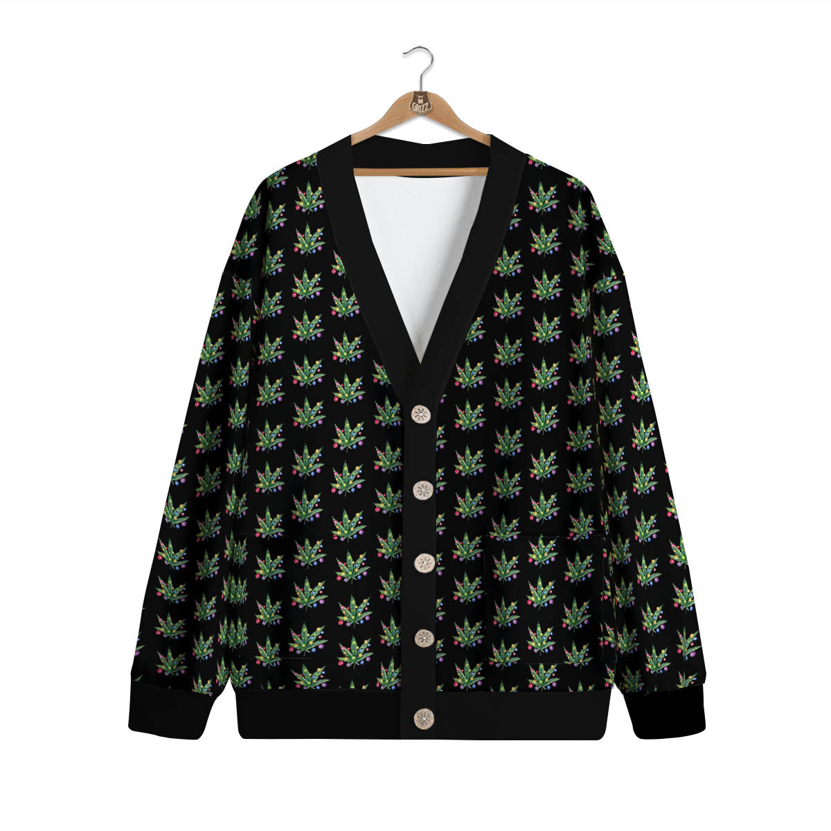 Pot Leaf Christmas Print Pattern Cardigan-grizzshop