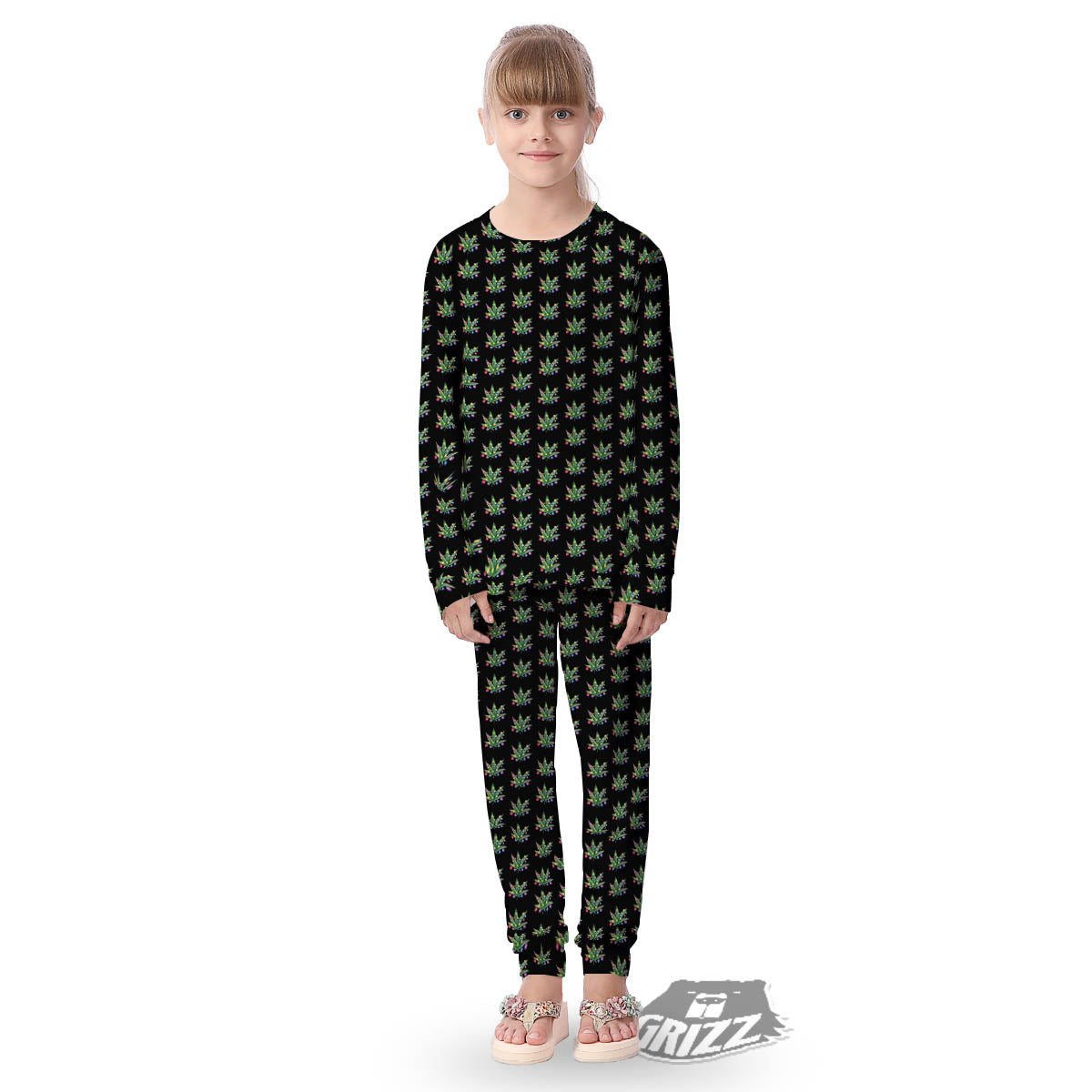 Pot Leaf Christmas Print Pattern Kid's Pajamas-grizzshop