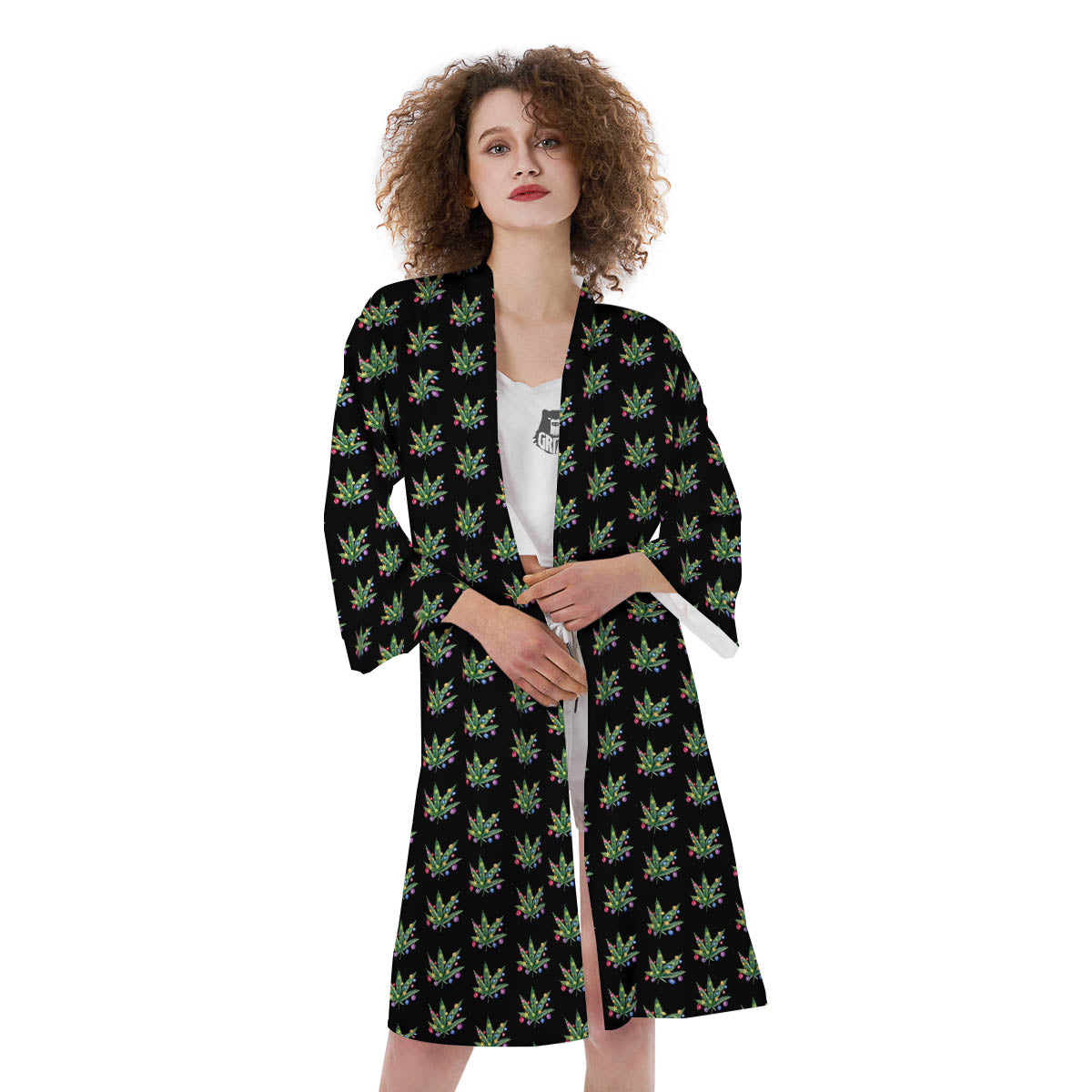 Pot Leaf Christmas Print Pattern Kimono-grizzshop