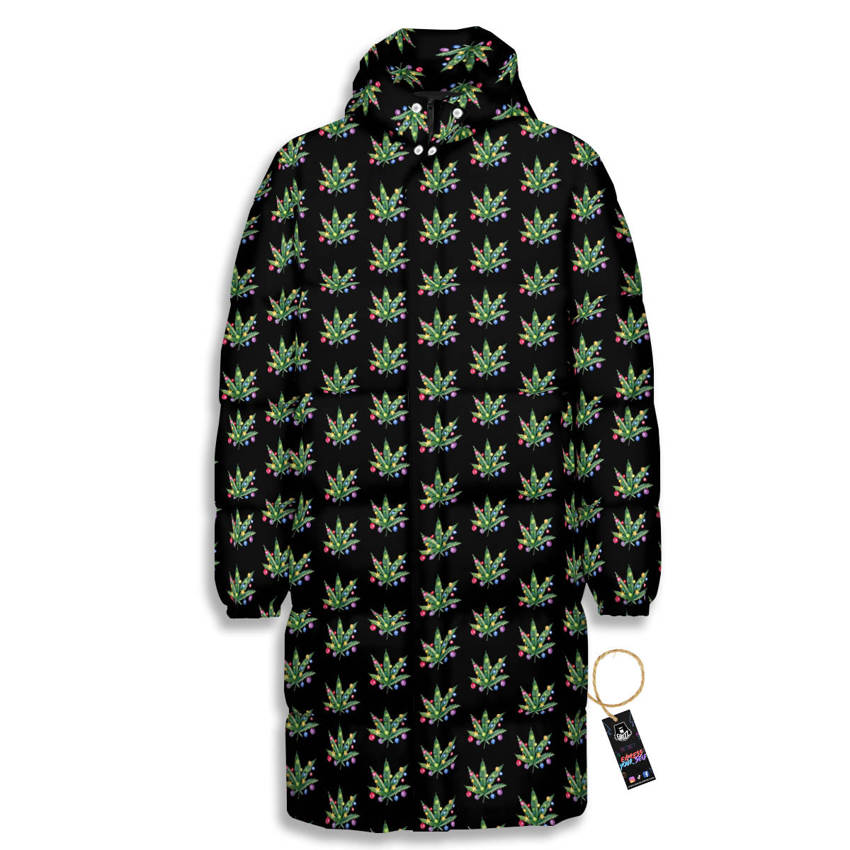 Pot Leaf Christmas Print Pattern Long Down Jacket-grizzshop