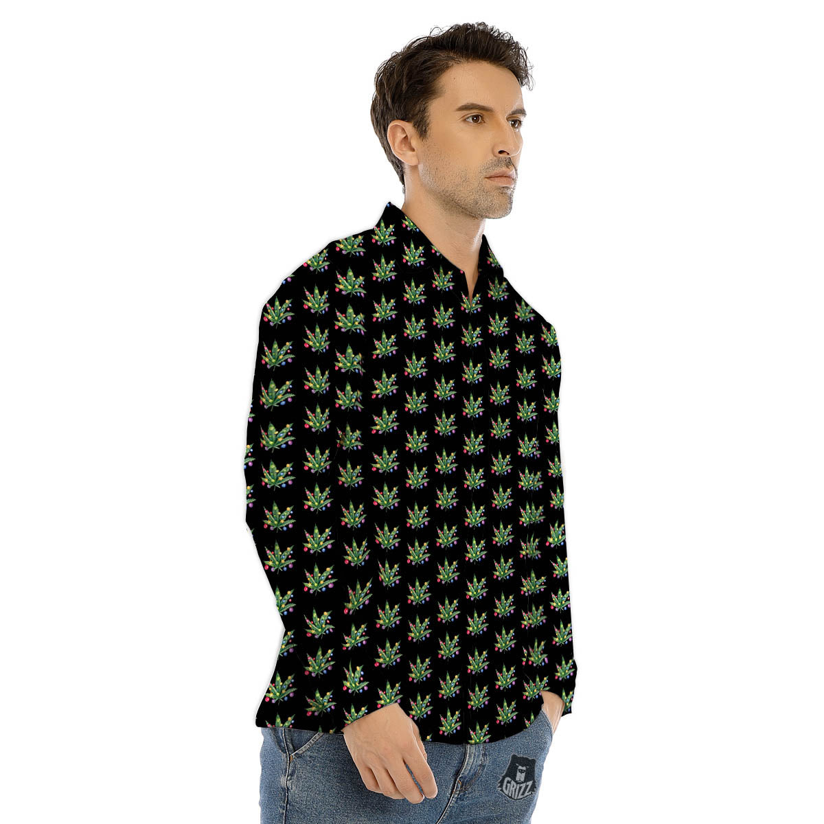 Pot Leaf Christmas Print Pattern Men's Dress Shirts-grizzshop
