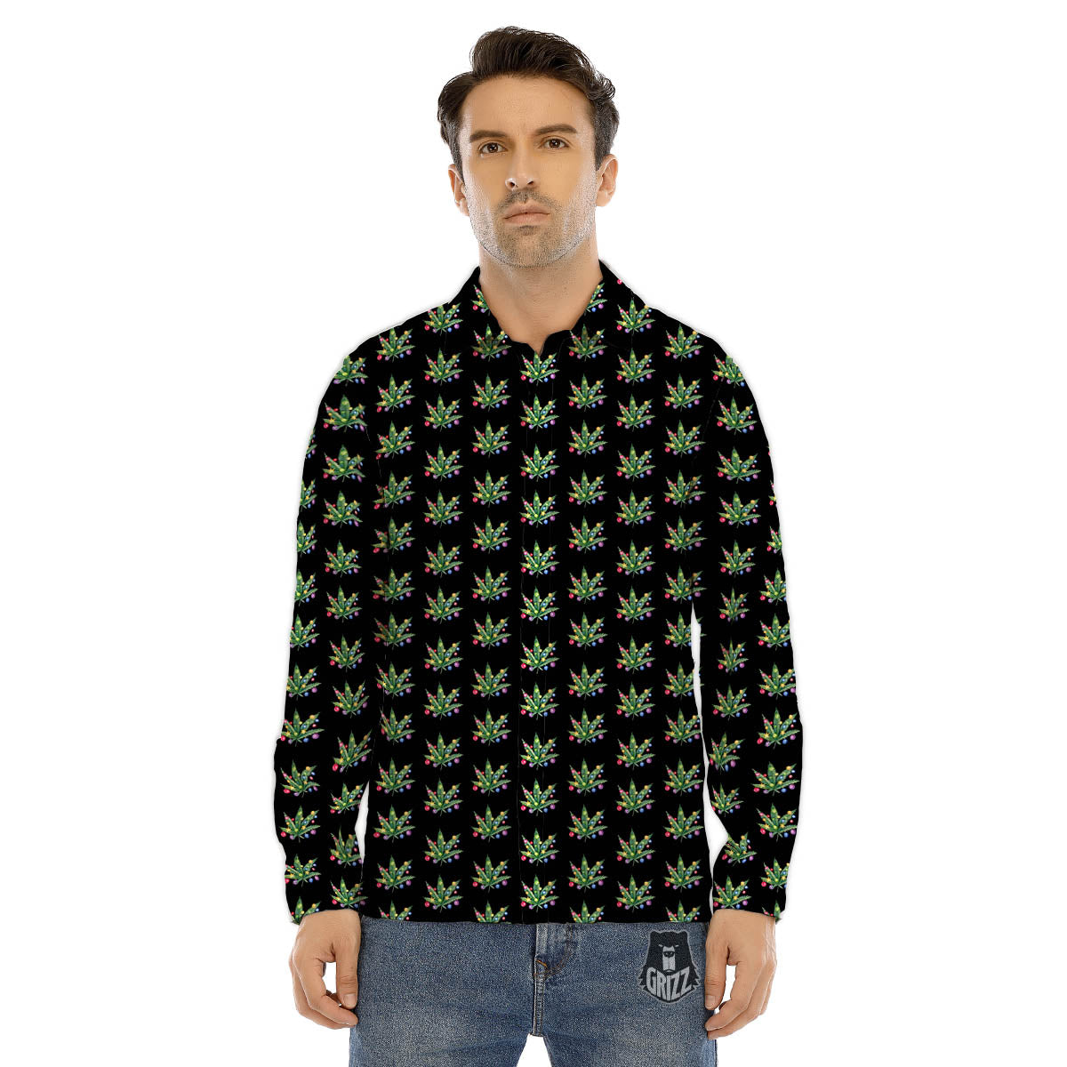 Pot Leaf Christmas Print Pattern Men's Dress Shirts-grizzshop