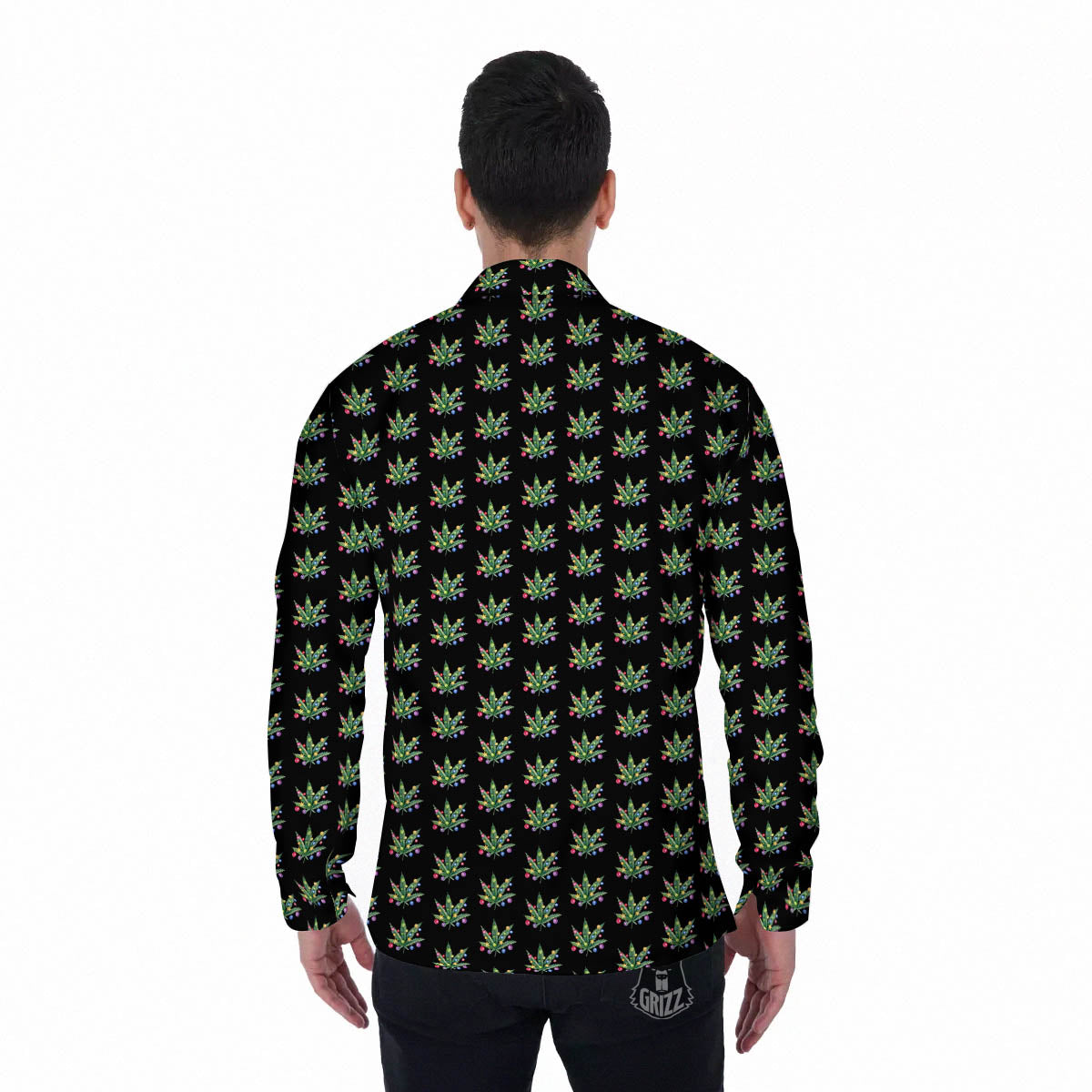 Pot Leaf Christmas Print Pattern Men's Long Sleeve Shirts-grizzshop