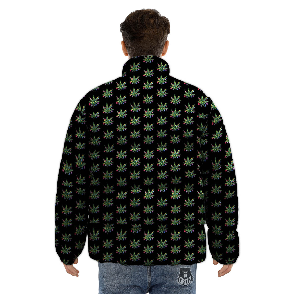 Pot Leaf Christmas Print Pattern Puffer Jacket-grizzshop